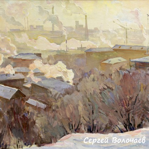 012_Вид с горки на улице Декабристов. 1972. Картон, масло. 50 х 70