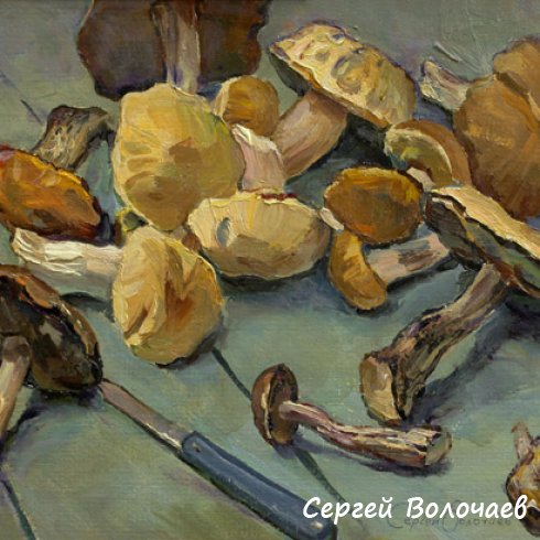 136_Грибы. 1989. Картон, масло. 40 х 50