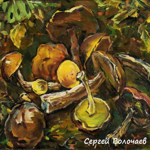 184_Грибы. 2001. ДВП, масло. 41,5 х 50,5
