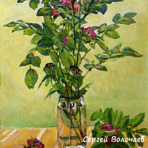 053_Шиповник. 1981. Картон, масло. 50 х 39