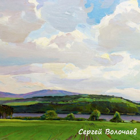 107_Солнце сквозь тучи. 1987. Картон, масло. 39,5 х 49,5