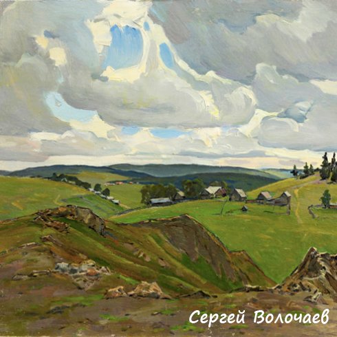 090_Деревушка. 1986. Картон, масло. 40 х 50