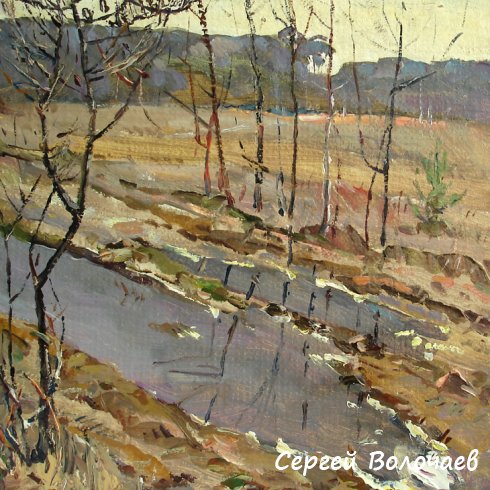 252_(15). Весенние лужи. 1995 г. К.м., 26х29 см