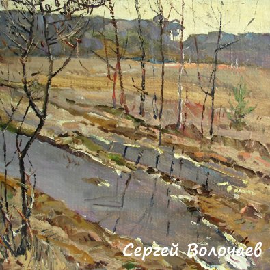 252_(15). Весенние лужи. 1995 г. К.м., 26х29 см